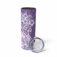 Polynesian Women's Day Skinny Tumbler Purple Hibiscus Flowers With Polynesian Pattern