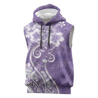 Polynesian Women's Day Sleeveless Hoodie Purple Hibiscus Flowers With Polynesian Pattern