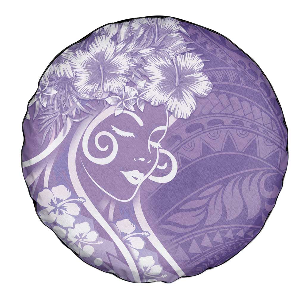Polynesian Women's Day Spare Tire Cover Purple Hibiscus Flowers With Polynesian Pattern