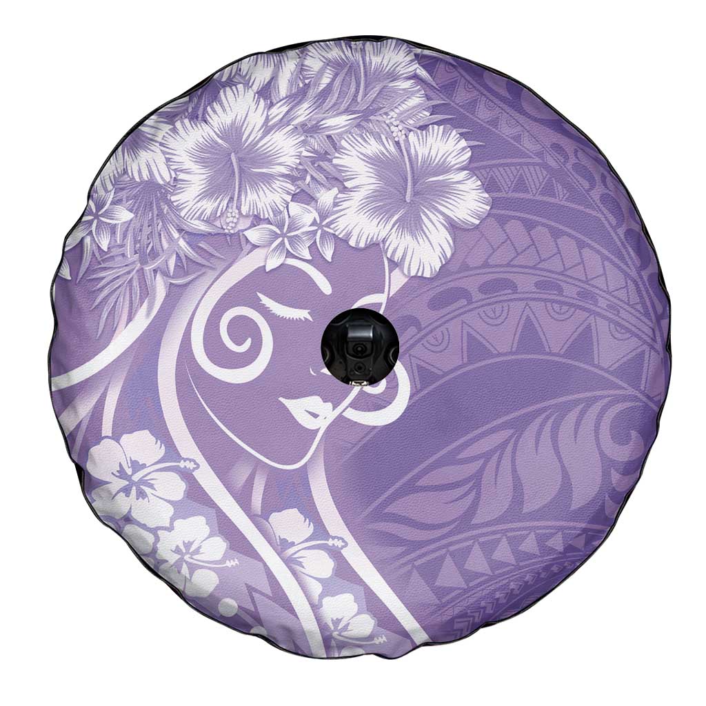 Polynesian Women's Day Spare Tire Cover Purple Hibiscus Flowers With Polynesian Pattern