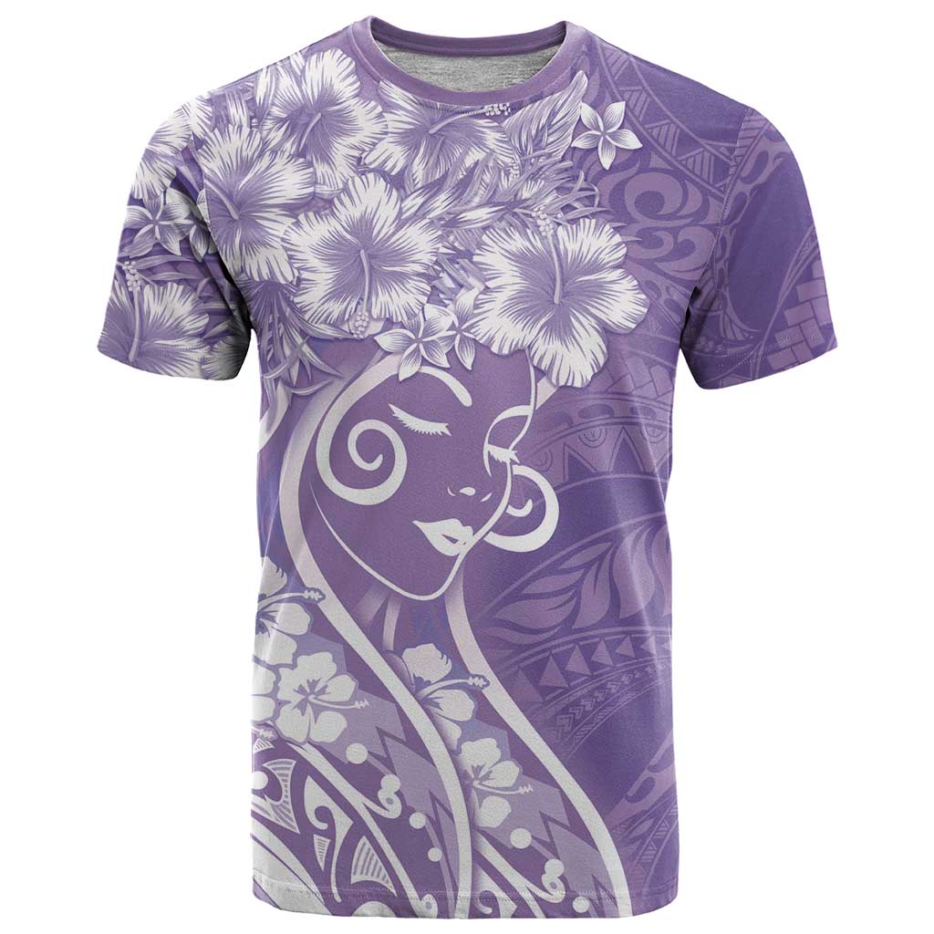 Polynesian Women's Day T Shirt Purple Hibiscus Flowers With Polynesian Pattern