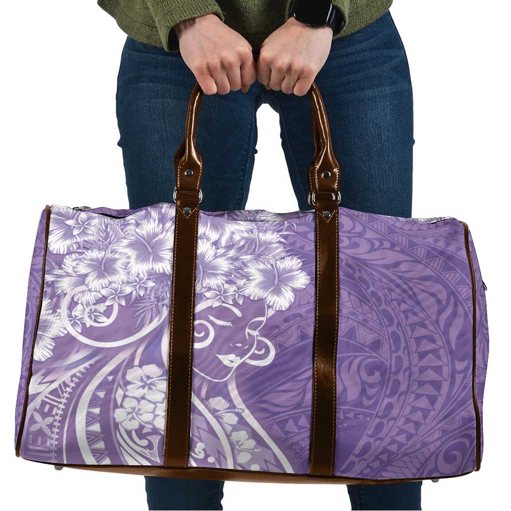 Polynesian Women's Day Travel Bag Purple Hibiscus Flowers With Polynesian Pattern