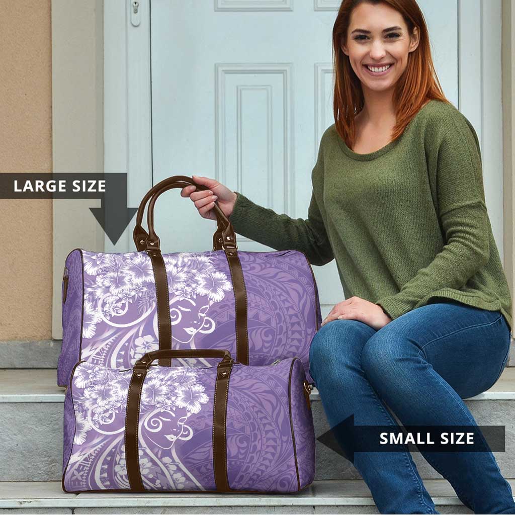 Polynesian Women's Day Travel Bag Purple Hibiscus Flowers With Polynesian Pattern