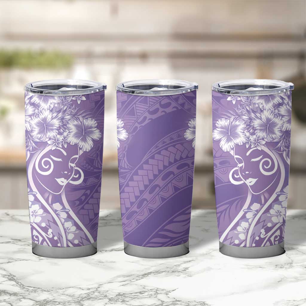 Polynesian Women's Day Tumbler Cup Purple Hibiscus Flowers With Polynesian Pattern