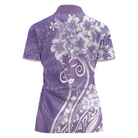 Polynesian Women's Day Women Polo Shirt Purple Hibiscus Flowers With Polynesian Pattern