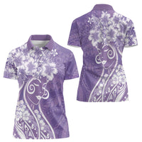 Polynesian Women's Day Women Polo Shirt Purple Hibiscus Flowers With Polynesian Pattern