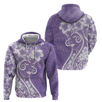 Polynesian Women's Day Zip Hoodie Purple Hibiscus Flowers With Polynesian Pattern