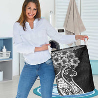 Polynesian Women's Day Laundry Basket Black Hibiscus Flowers With Polynesian Pattern