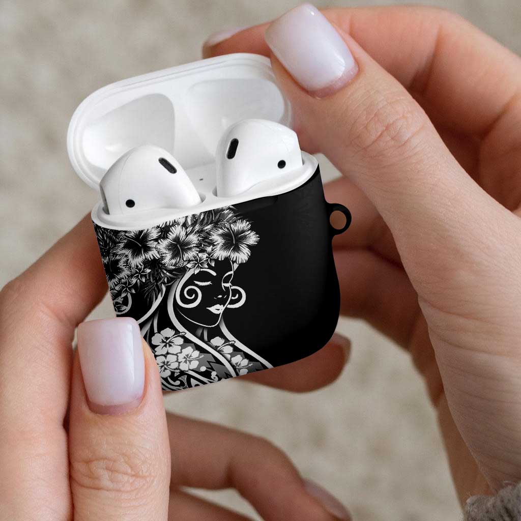 Polynesian Women's Day AirPods Case Black Hibiscus Flowers With Polynesian Pattern