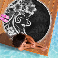 Polynesian Women's Day Beach Blanket Black Hibiscus Flowers With Polynesian Pattern