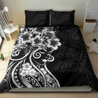 Polynesian Women's Day Bedding Set Black Hibiscus Flowers With Polynesian Pattern