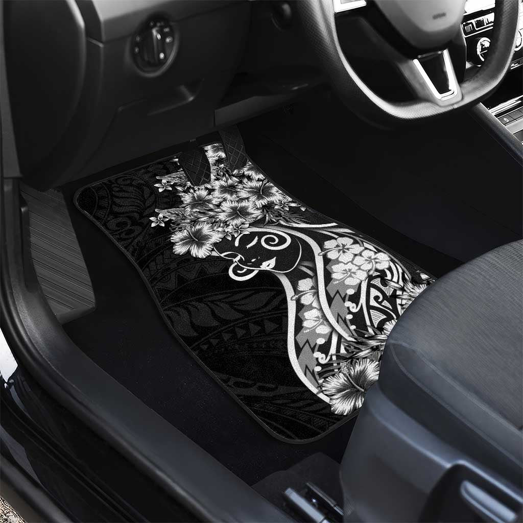 Polynesian Women's Day Car Mats Black Hibiscus Flowers With Polynesian Pattern