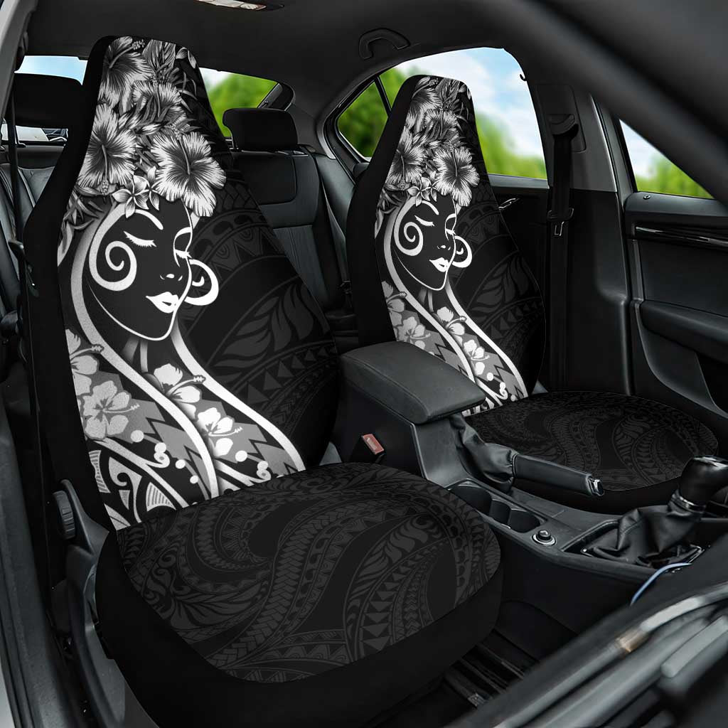 Polynesian Women's Day Car Seat Cover Black Hibiscus Flowers With Polynesian Pattern LT05 One Size Black - Polynesian Pride