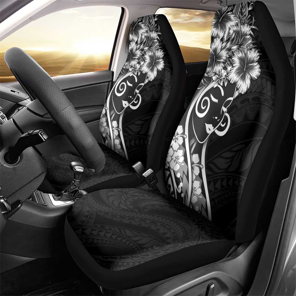Polynesian Women's Day Car Seat Cover Black Hibiscus Flowers With Polynesian Pattern LT05 - Polynesian Pride