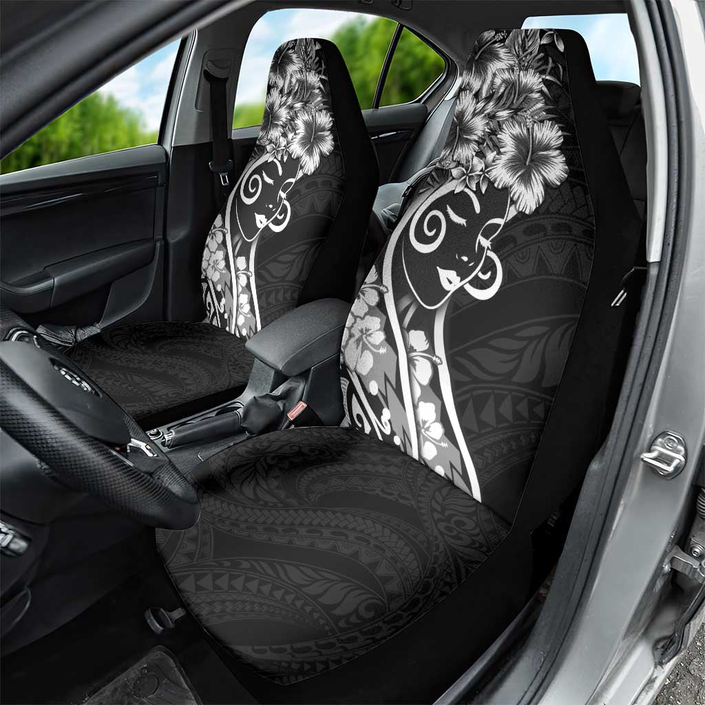 Polynesian Women's Day Car Seat Cover Black Hibiscus Flowers With Polynesian Pattern LT05 - Polynesian Pride