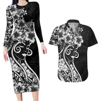 Polynesian Women's Day Couples Matching Long Sleeve Bodycon Dress and Hawaiian Shirt Black Hibiscus Flowers With Polynesian Pattern LT05 Black - Polynesian Pride