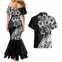 Polynesian Women's Day Couples Matching Mermaid Dress and Hawaiian Shirt Black Hibiscus Flowers With Polynesian Pattern LT05 - Polynesian Pride