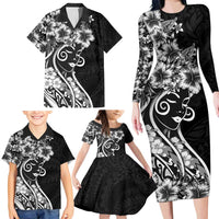 Polynesian Women's Day Family Matching Long Sleeve Bodycon Dress and Hawaiian Shirt Black Hibiscus Flowers With Polynesian Pattern LT05 - Polynesian Pride