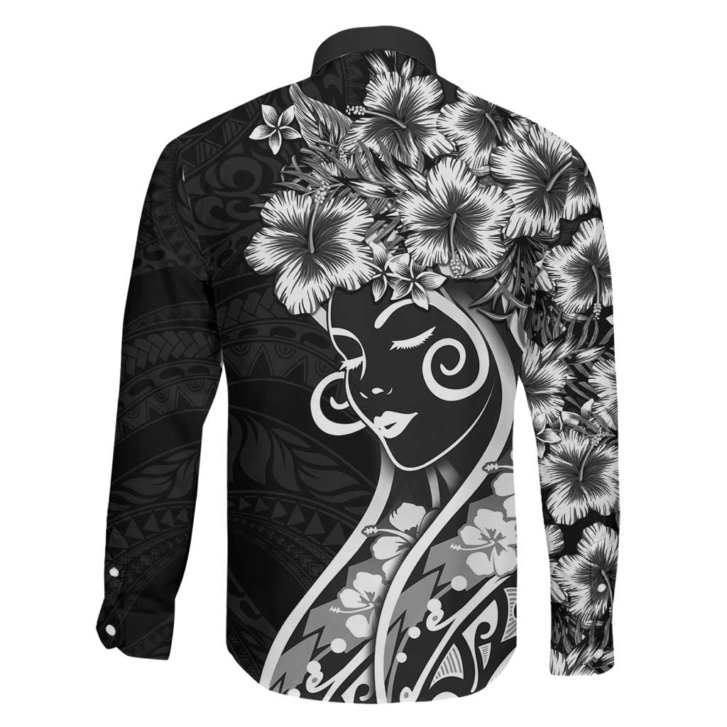 Polynesian Women's Day Family Matching Long Sleeve Bodycon Dress and Hawaiian Shirt Black Hibiscus Flowers With Polynesian Pattern LT05 - Polynesian Pride