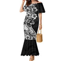 Polynesian Women's Day Family Matching Mermaid Dress and Hawaiian Shirt Black Hibiscus Flowers With Polynesian Pattern LT05 Mom's Dress Black - Polynesian Pride