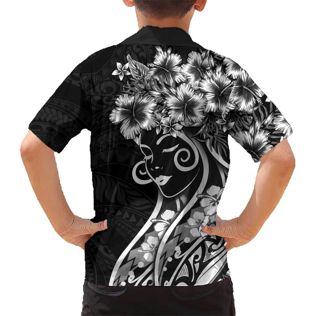 Polynesian Women's Day Family Matching Off The Shoulder Long Sleeve Dress and Hawaiian Shirt Black Hibiscus Flowers With Polynesian Pattern LT05 - Polynesian Pride