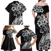 Polynesian Women's Day Family Matching Off Shoulder Maxi Dress and Hawaiian Shirt Black Hibiscus Flowers With Polynesian Pattern LT05 - Polynesian Pride