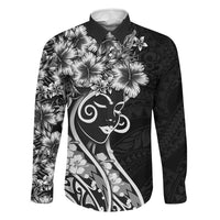 Polynesian Women's Day Family Matching Off Shoulder Maxi Dress and Hawaiian Shirt Black Hibiscus Flowers With Polynesian Pattern LT05 Dad's Shirt - Long Sleeve Black - Polynesian Pride