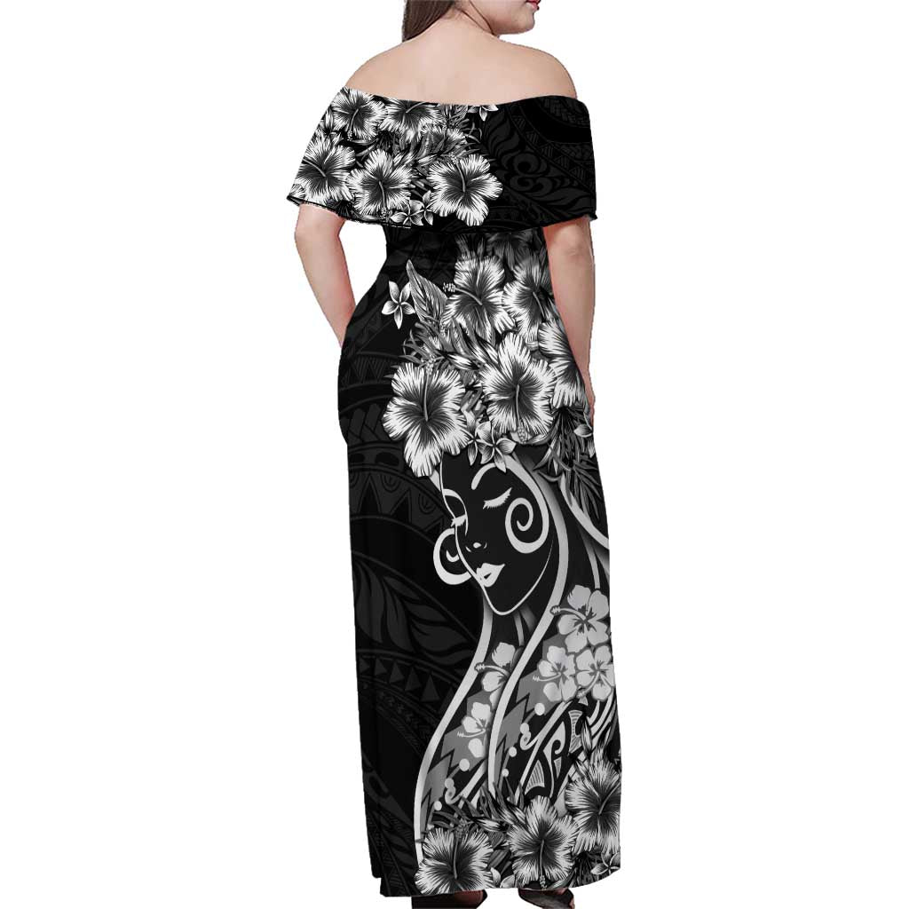 Polynesian Women's Day Family Matching Off Shoulder Maxi Dress and Hawaiian Shirt Black Hibiscus Flowers With Polynesian Pattern LT05 - Polynesian Pride
