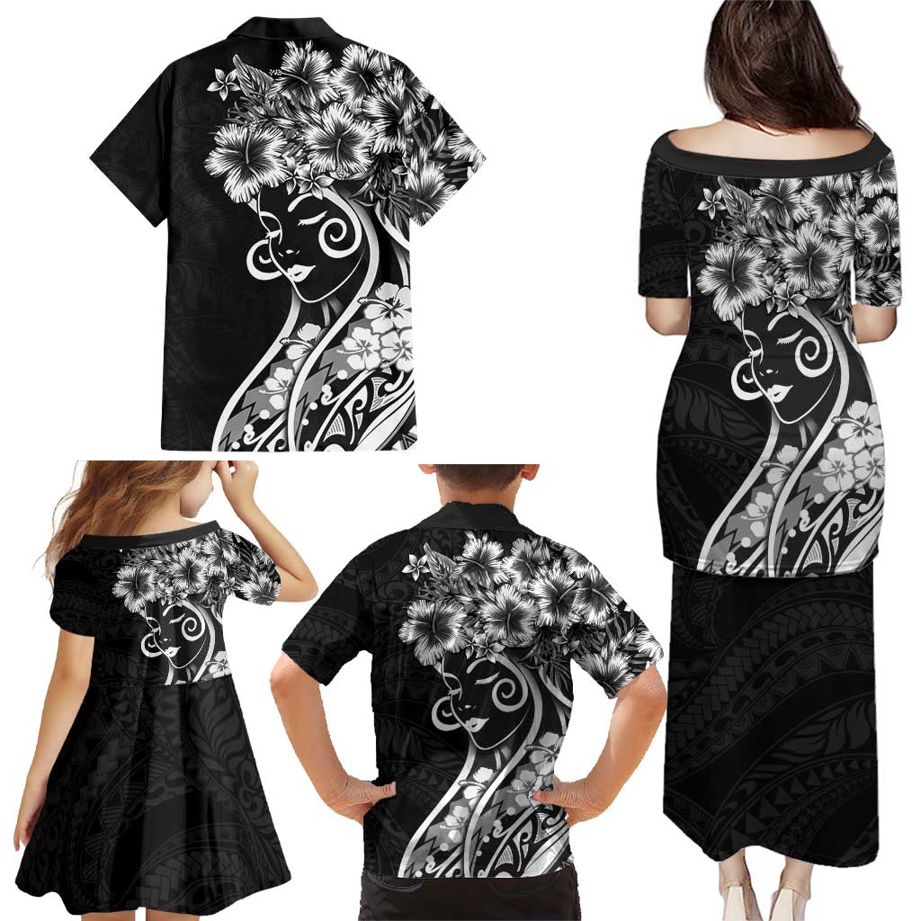Polynesian Women's Day Family Matching Puletasi and Hawaiian Shirt Black Hibiscus Flowers With Polynesian Pattern LT05 - Polynesian Pride
