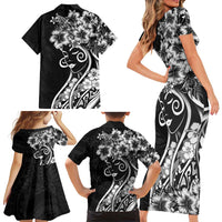 Polynesian Women's Day Family Matching Short Sleeve Bodycon Dress and Hawaiian Shirt Black Hibiscus Flowers With Polynesian Pattern LT05 - Polynesian Pride