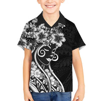 Polynesian Women's Day Family Matching Short Sleeve Bodycon Dress and Hawaiian Shirt Black Hibiscus Flowers With Polynesian Pattern LT05 Son's Shirt Black - Polynesian Pride