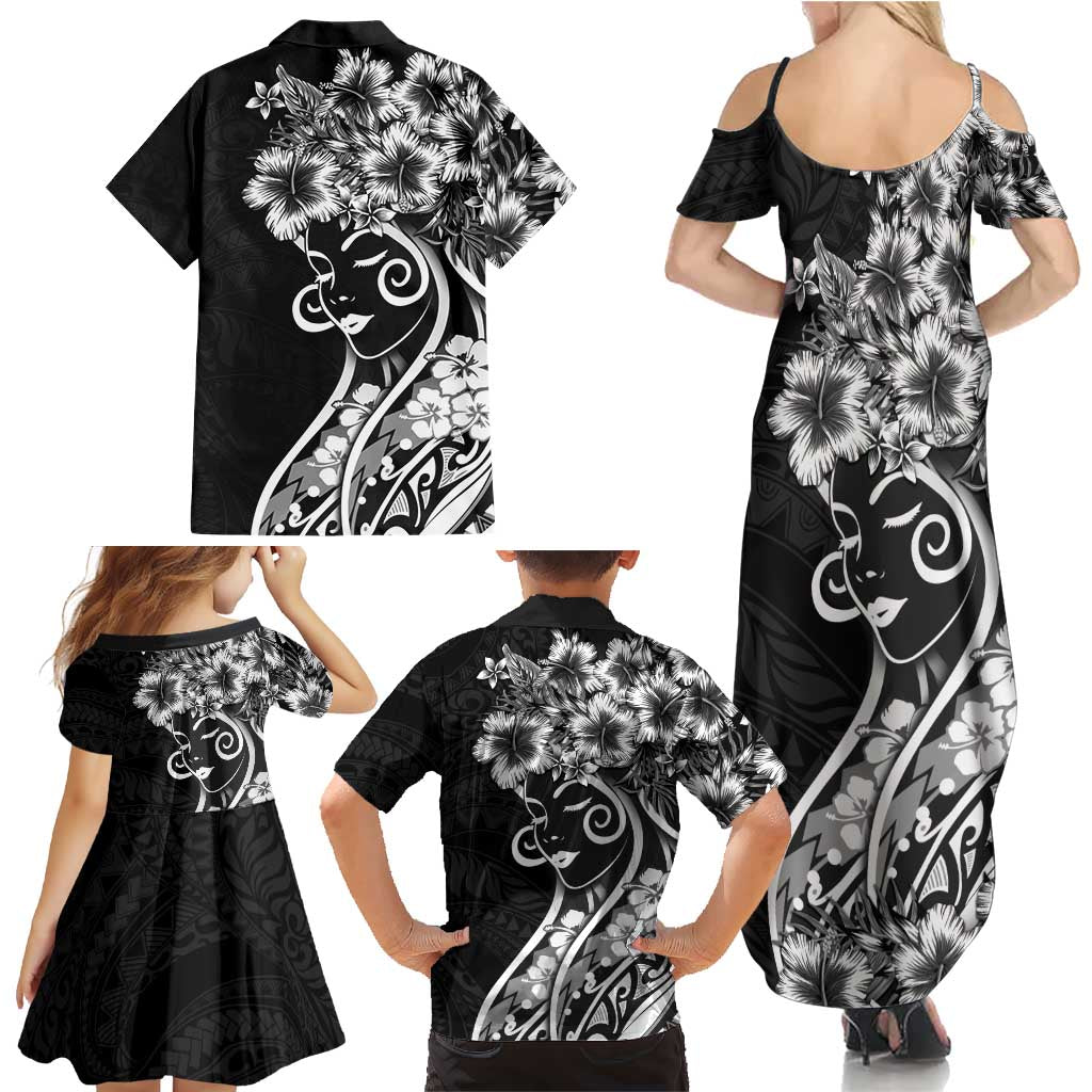 Polynesian Women's Day Family Matching Summer Maxi Dress and Hawaiian Shirt Black Hibiscus Flowers With Polynesian Pattern LT05 - Polynesian Pride