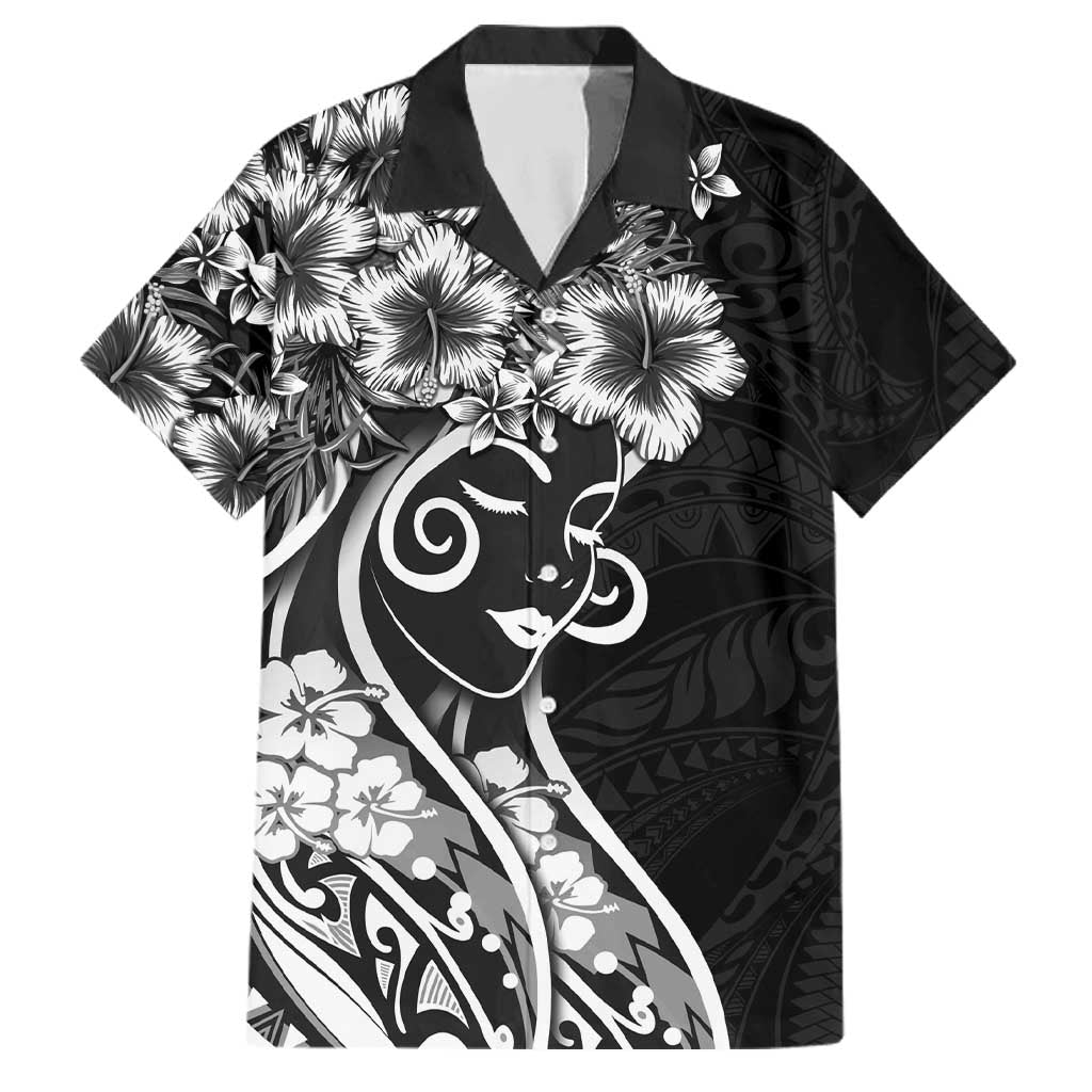 Polynesian Women's Day Family Matching Summer Maxi Dress and Hawaiian Shirt Black Hibiscus Flowers With Polynesian Pattern LT05 Dad's Shirt - Short Sleeve Black - Polynesian Pride