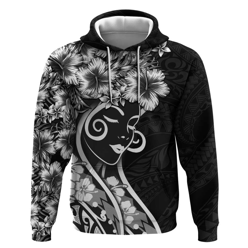 Polynesian Women's Day Hoodie Black Hibiscus Flowers With Polynesian Pattern LT05 Pullover Hoodie Black - Polynesian Pride