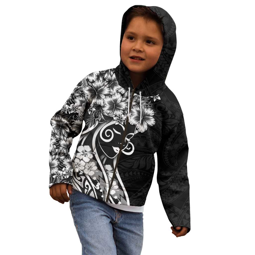 Polynesian Women's Day Kid Hoodie Black Hibiscus Flowers With Polynesian Pattern LT05 - Polynesian Pride