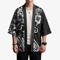 Polynesian Women's Day Kimono Black Hibiscus Flowers With Polynesian Pattern