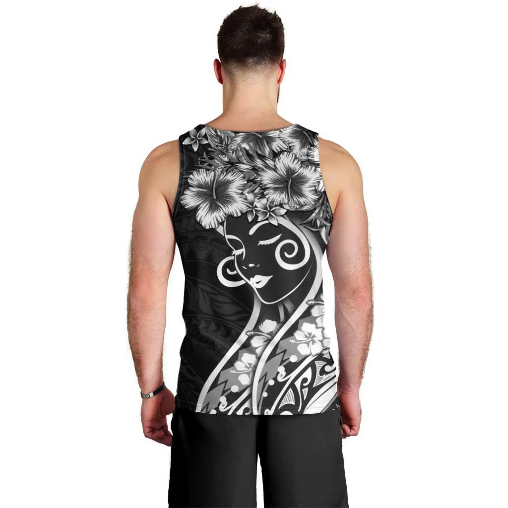 Polynesian Women's Day Men Tank Top Black Hibiscus Flowers With Polynesian Pattern