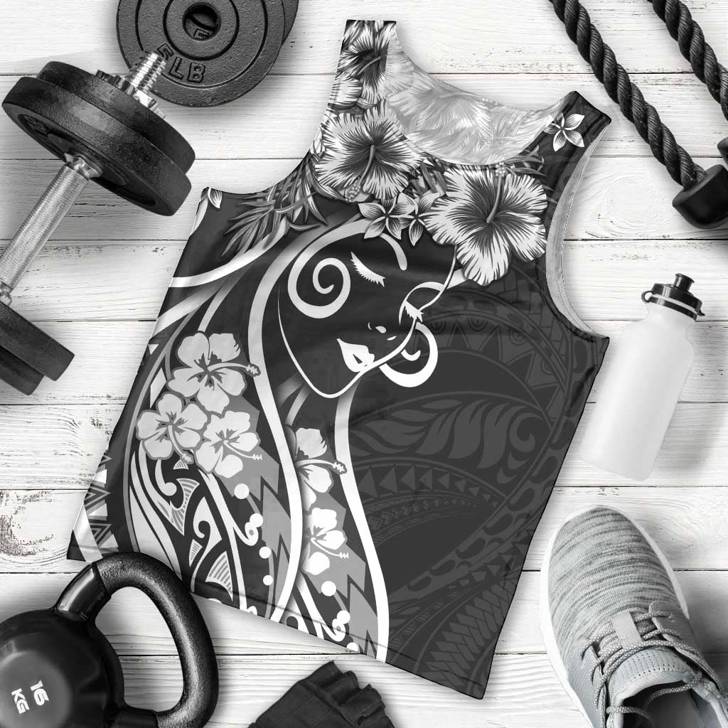 Polynesian Women's Day Men Tank Top Black Hibiscus Flowers With Polynesian Pattern