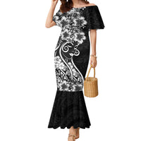 Polynesian Women's Day Mermaid Dress Black Hibiscus Flowers With Polynesian Pattern