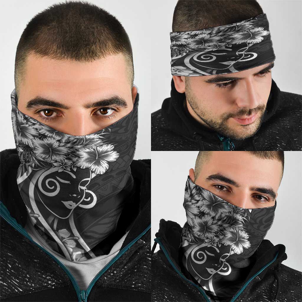 Polynesian Women's Day Neck Gaiter Black Hibiscus Flowers With Polynesian Pattern