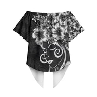 Polynesian Women's Day Off Shoulder Wrap Waist Top Black Hibiscus Flowers With Polynesian Pattern LT05 - Polynesian Pride