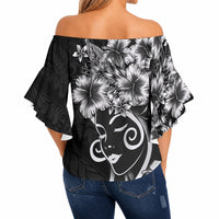 Polynesian Women's Day Off Shoulder Wrap Waist Top Black Hibiscus Flowers With Polynesian Pattern LT05 - Polynesian Pride