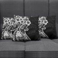 Polynesian Women's Day Pillow Cover Black Hibiscus Flowers With Polynesian Pattern