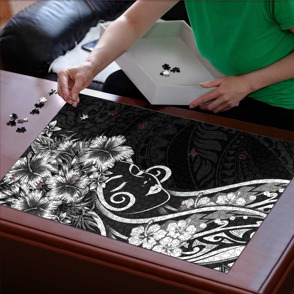 Polynesian Women's Day Puzzle Black Hibiscus Flowers With Polynesian Pattern