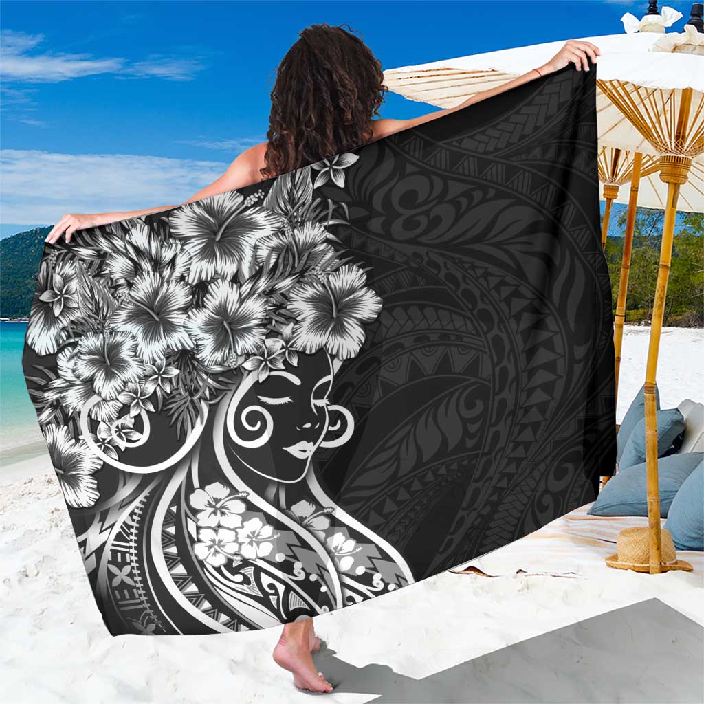 Polynesian Women's Day Sarong Black Hibiscus Flowers With Polynesian Pattern