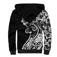 Polynesian Women's Day Sherpa Hoodie Black Hibiscus Flowers With Polynesian Pattern