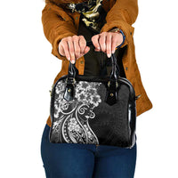 Polynesian Women's Day Shoulder Handbag Black Hibiscus Flowers With Polynesian Pattern