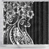 Polynesian Women's Day Shower Curtain Black Hibiscus Flowers With Polynesian Pattern
