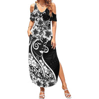 Polynesian Women's Day Summer Maxi Dress Black Hibiscus Flowers With Polynesian Pattern LT05 Women Black - Polynesian Pride