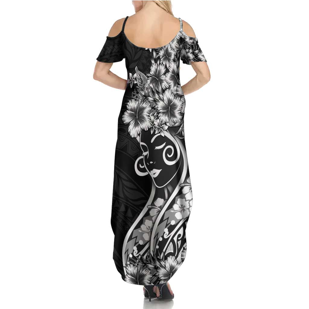 Polynesian Women's Day Summer Maxi Dress Black Hibiscus Flowers With Polynesian Pattern LT05 - Polynesian Pride